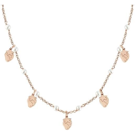 NOMINATION collana in acciaio e argento con perle e ciondoli fragola