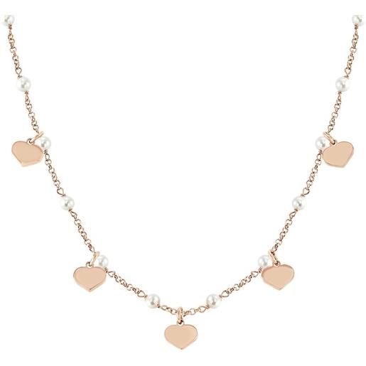 NOMINATION collana in acciaio e argento con perle e ciondoli cuore