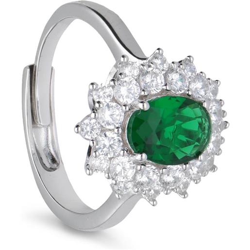 ORO&CO 925 anello contornato in argento con pietra verde e zirconi