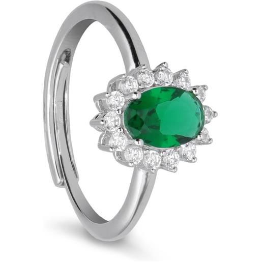 ORO&CO 925 anello modello princess in argento con pietra verde e zirconi