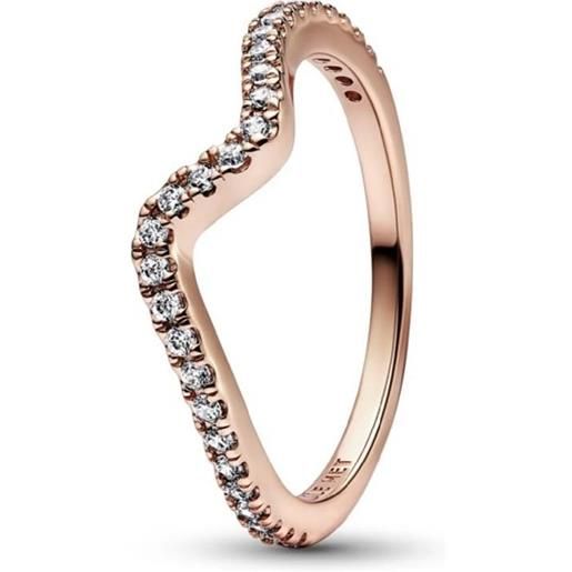 PANDORA anello onda in argento placcato oro rosa con zirconi bianchi