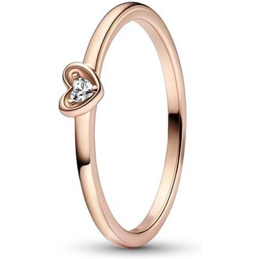 PANDORA anello cuore in argento placcato oro rosa con zircone bianco