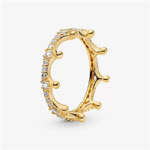 PANDORA anello corona in argento placcato oro con zirconi bianchi