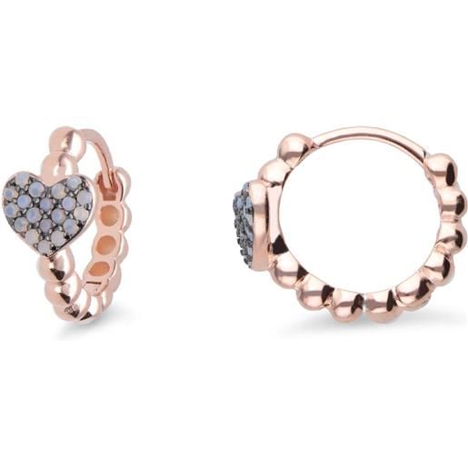 ORO&CO 925 orecchini a cerchio in argento rosato con cuore