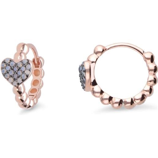 Carissima Orecchini A Bottone Oro Giallo 9kt – Cuore Con Zirconi Rosa E Bianchi, Eleganti Gioielli Donna