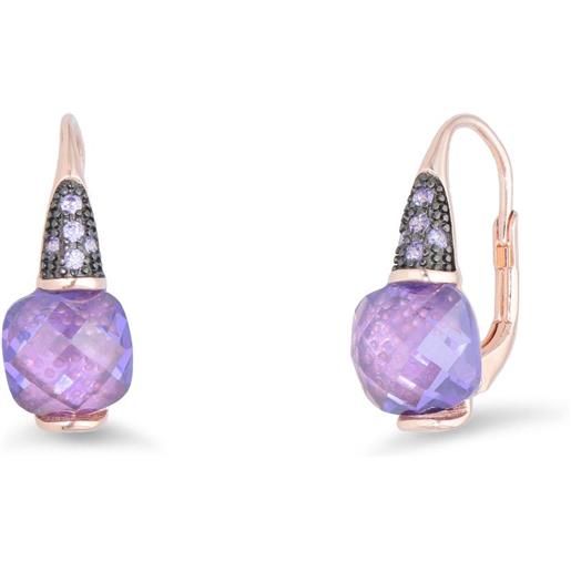 ORO&CO 925 orecchini monachella in argento rosato con pietra viola e zirconi