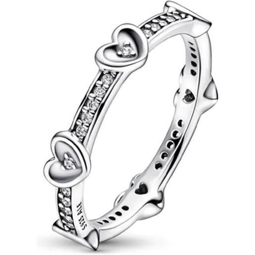PANDORA anello in argento con cuori e zirconi bianchi