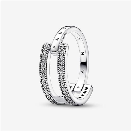 PANDORA anello doppia fascia in argento e zirconi bianchi