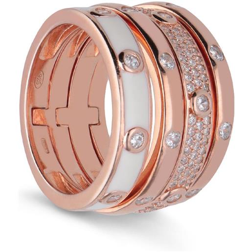 ORO&CO 925 set di anelli unito in argento rosato con zirconi e smalto