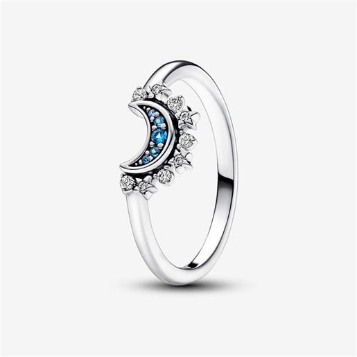 PANDORA anello in argento con luna e zirconi bianchi e blu