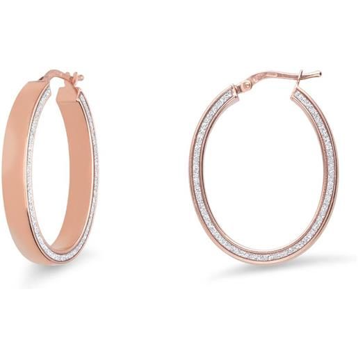 ORO&CO 925 orecchini a cerchio in argento rosato con strass