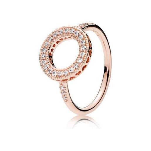 PANDORA anello cuori in lega metallica placcata oro rosa 14kt con cuori e zirconi