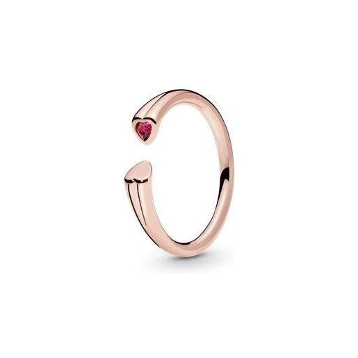 PANDORA anello due cuori in lega metallica placcata oro rosa 14kt con pietra rossa