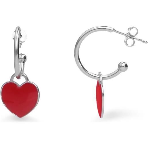 ALFIERI & ST. JOHN 925 orecchini a cerchio in argento con cuore rosso