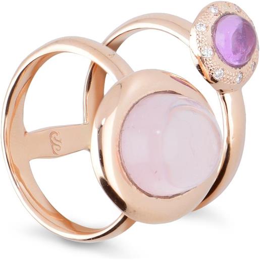STANOPPI anello in oro con quarzo rosa, tormalina rosa e diamanti ct 0.05