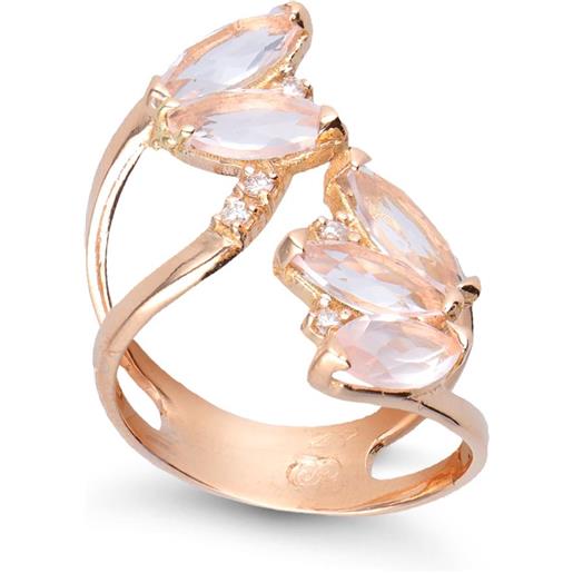 STANOPPI anello contrariè in oro rosa con quarzo rosa e diamanti