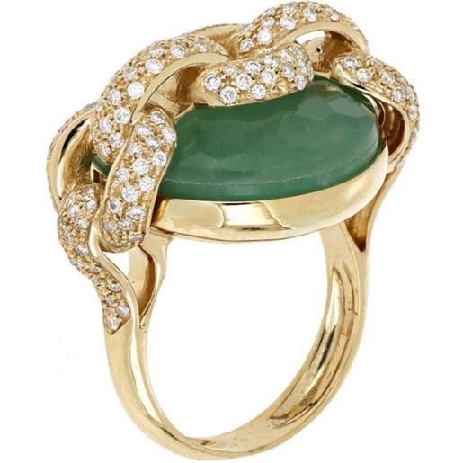 GOLD ART anello in oro giallo con avventurina verde e diamanti