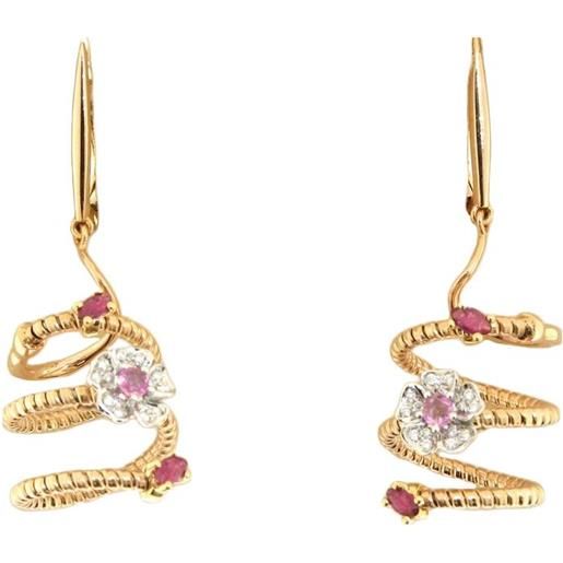 GOLD ART orecchino in oro rosa e oro bianco con zaffiro rosa, rubini e diamanti