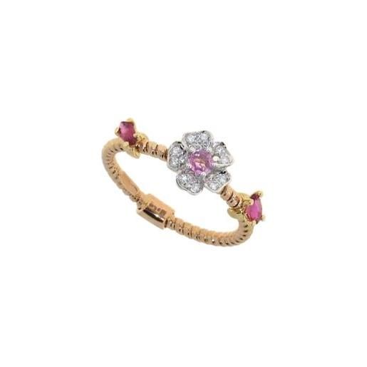 GOLD ART anello in oro rosa e oro bianco con zaffiro rosa, rubini e diamanti