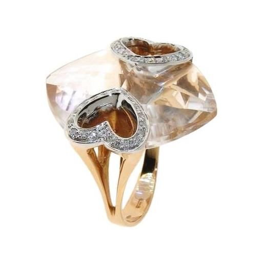 GOLD ART anello in oro rosa e in bianco con cristallo di rocca e diamanti