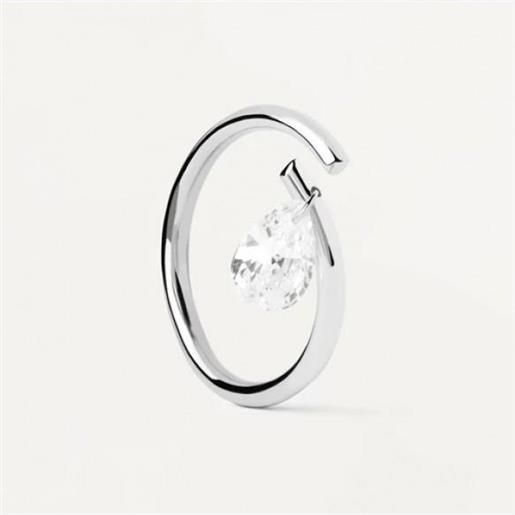 PDPAOLA anello solitario acqua in argento con cristallo bianco pendente