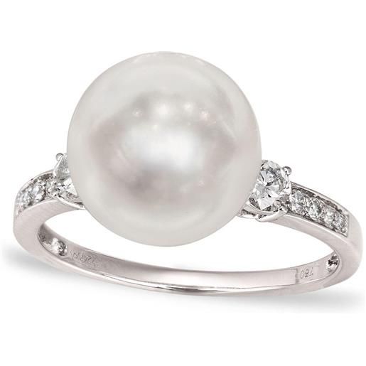 MAYUMI anello in oro con diamanti ct. 0,27 e perla piena perlagione