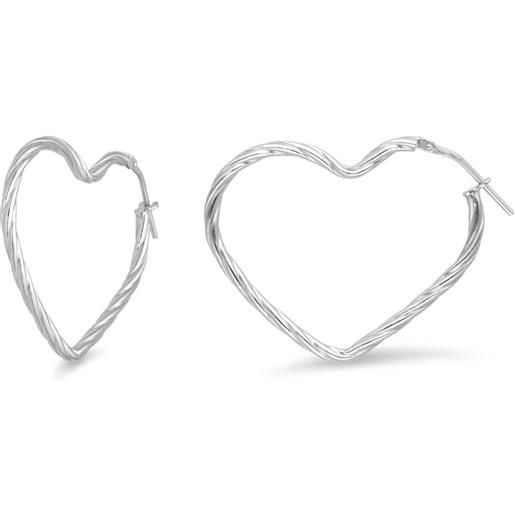 LUXURY MILANO orecchini a cerchio a forma di cuore torchon collezione hula hoop in argento rodiato 925