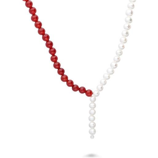 MAYUMI collana in argento con perle e agata rossa