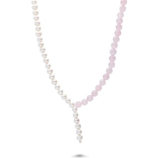 MAYUMI collana in argento con quarzo rosa e perla semirotonada