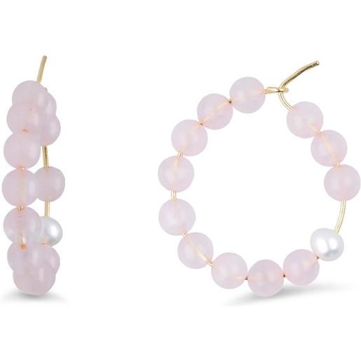 MAYUMI orecchini a cerchio in argento con quarzo rosa e perle