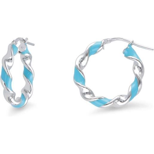 LUXURY MILANO orecchini a cerchio torchon collezione hula hoop in argento rodiato 925 con smalto blu