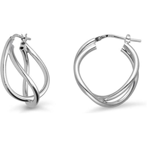 LUXURY MILANO orecchini doppio cerchio intrecciati collezione hula hoop in argento rodiato 925