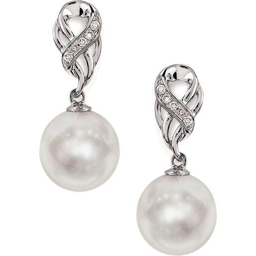 MAYUMI orecchini pendenti in oro bianco 18kt con perla piena perlagione e diamanti