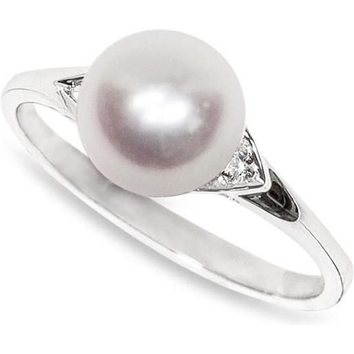 MAYUMI anello in oro bianco 18kt con perla piena perlagione e diamanti
