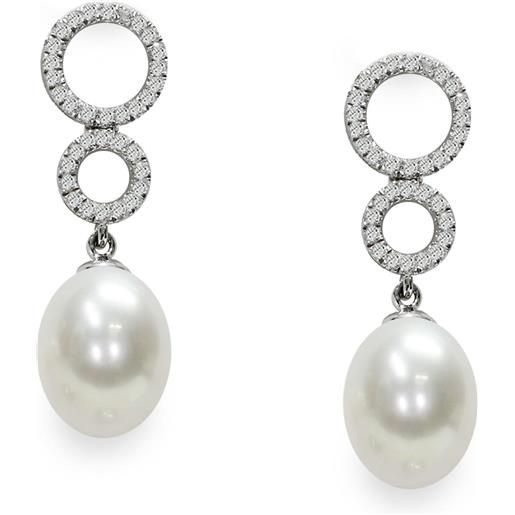 MAYUMI orecchini pendenti in argento con perle piena perlagione e zirconi