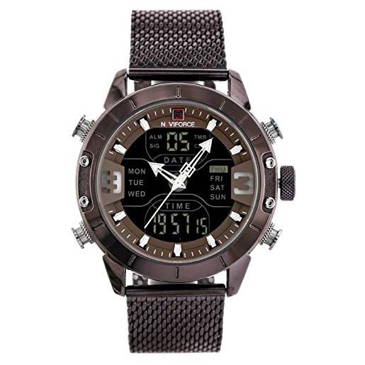 Naviforce - nf9153 - orologio da polso al quarzo digitale analogico dual time da uomo, cinturino in metallo, impermeabile (cinturino: viola/indice: bianco-viola)