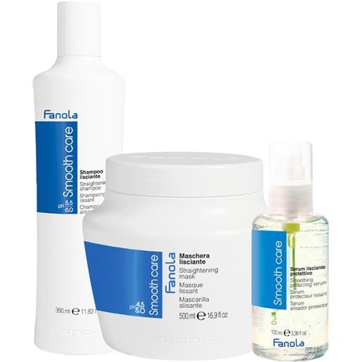 Fanola kit shampoo 350ml + maschera 500ml + serum lisciante 100ml