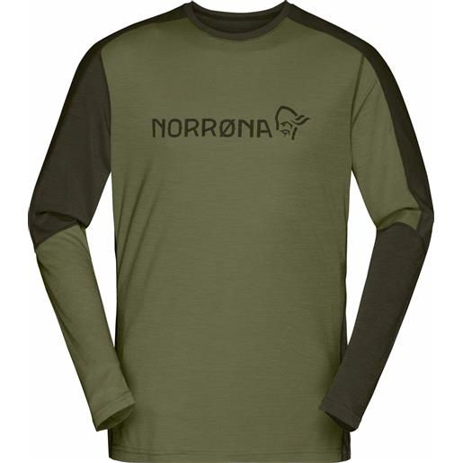 Norrona - top tecnico in lana merino - falketind equaliser merino round neck m's olive night/rosin per uomo - taglia s, m, l, xl - kaki