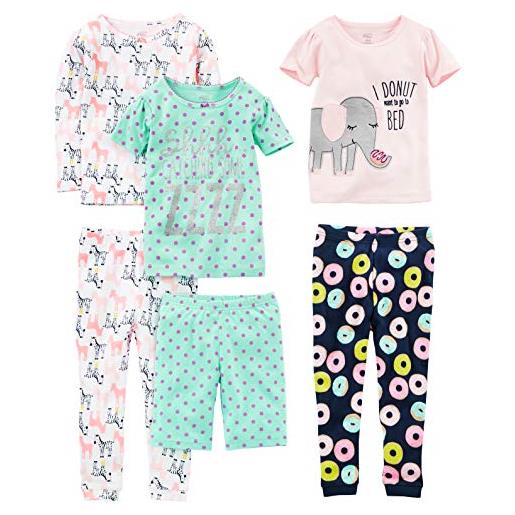 Simple Joys by Carter's 6-piece snug fit cotton pajama set pigiama, bianco zebra/blu marino ciambelle/rosa elefante/verde pois, 18 mesi (pacco da 3) bimba