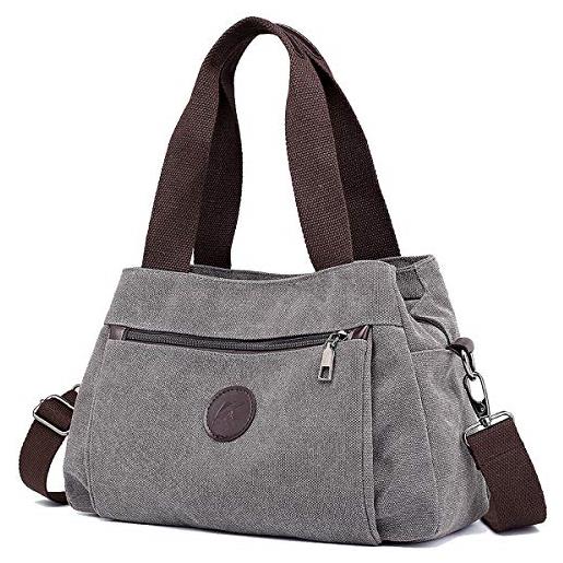 DOURR borsa a tracolla in tela da donna, con scomparti multipli, grigio, small