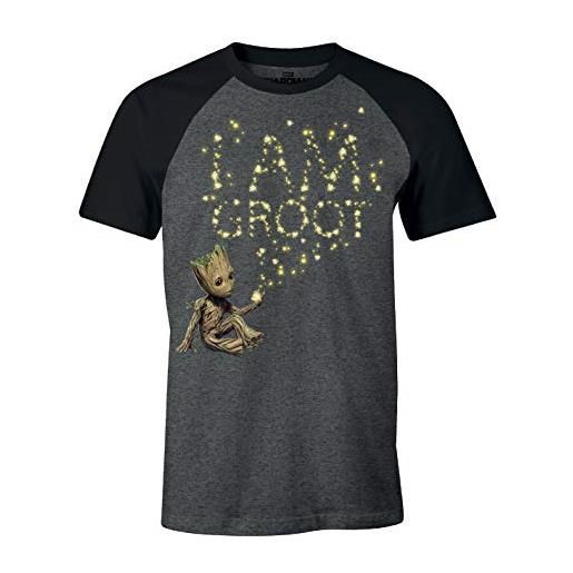 Hasbro t-shirt da uomo guardians of the galaxy i am groot glow in the dark marvel grigio nero - m