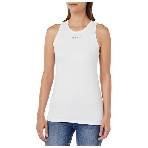 Pinko distinto canottiera costina di cotone con logo, canottiera da donna donna, z04_bianco brill. , l