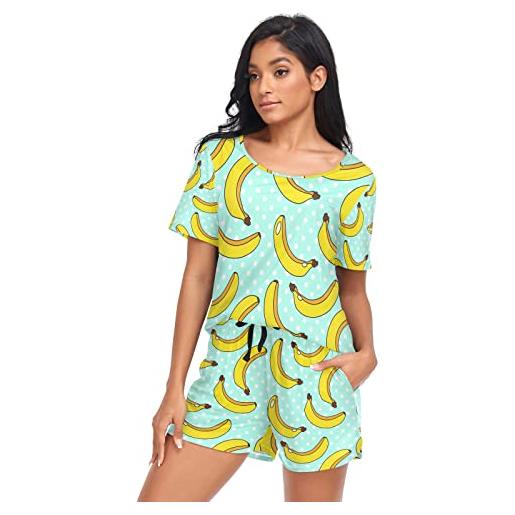 YOUJUNER pigiama da donna, giallo banane modello manica corta pigiameria estate loungewear set pigiami pigiami, multicolore, m