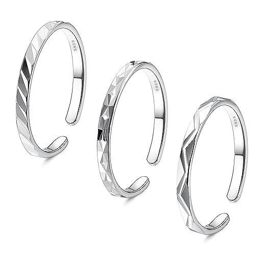 Adramata 3 pcs anelli donna argento 925 regolabili anelli per pollice set anelli nocche semplice anello a fascia dito anelli aperti impilabili argento anello per donna ragazze