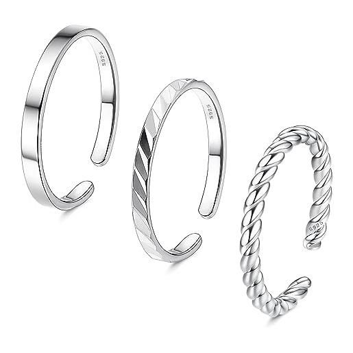 ADRAMATA 3 pcs anelli donna argento 925 regolabili anelli per pollice set anelli nocche semplice anello a fascia dito anelli aperti impilabili argento anello per donna ragazze