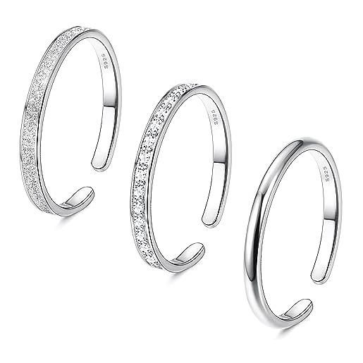ADRAMATA 3 pcs anelli donna argento 925 regolabili anelli per pollice set anelli nocche semplice anello a fascia dito anelli aperti impilabili argento anello per donna ragazze