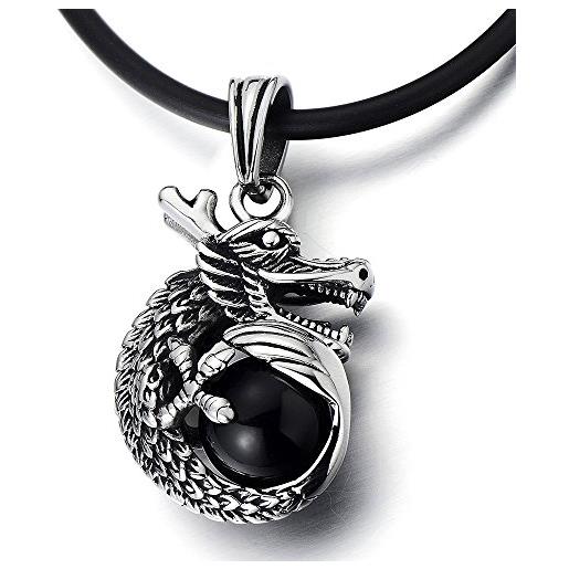 COOLSTEELANDBEYOND drago artiglio ciondolo con palla nera, collana con pendente da uomo, acciaio inossidabile, cavo silicone