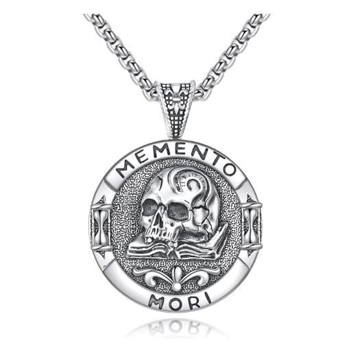 ONEFINITY memento mori - collana in argento sterling 925, con ciondolo a forma di teschio, idea regalo per uomo e donna, nessuna pietra preziosa