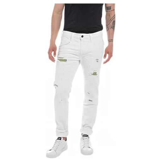 Replay anbass broken edge jeans, 001 bianco, 34w x 36l uomo