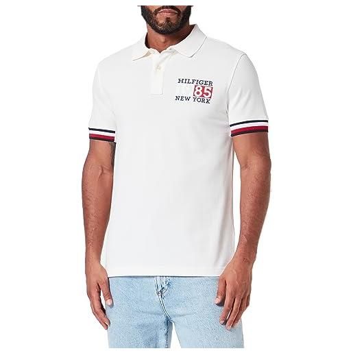 Tommy Hilfiger maglietta polo uomo maniche corte new york flag slim fit, beige (ancient white), xs
